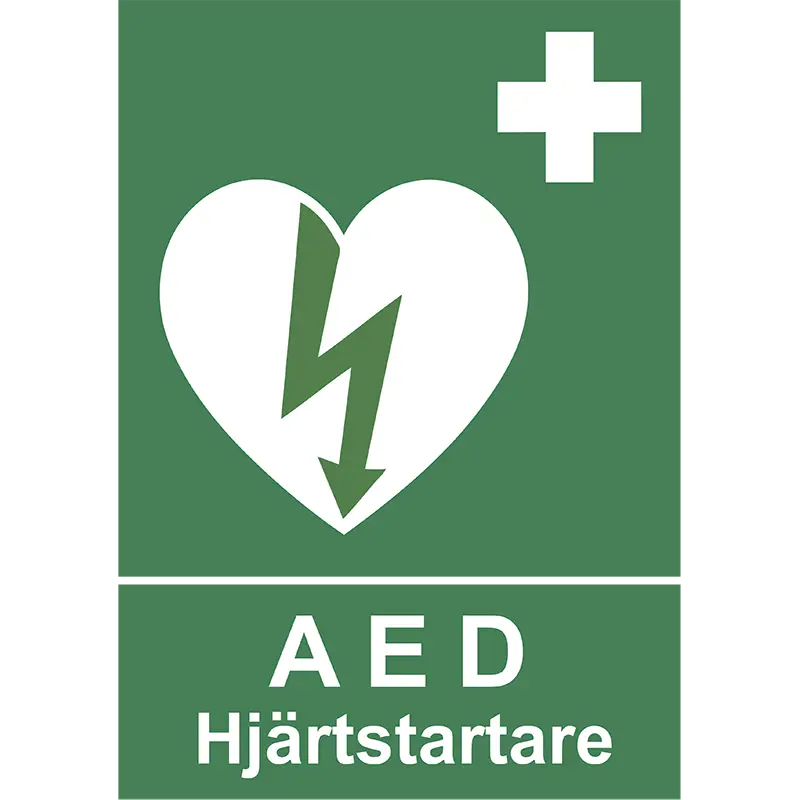 Skylt Hjärtstartare A4, dubbelsidig plast